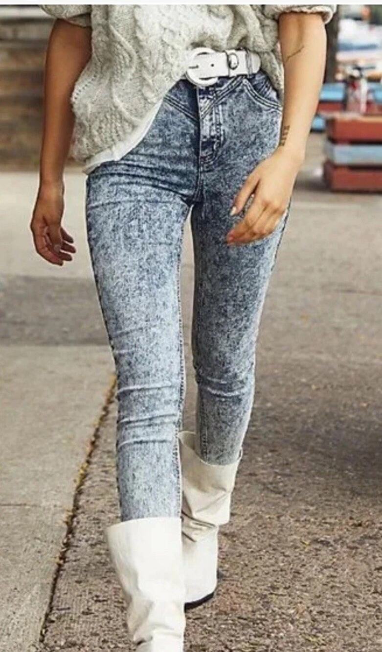 Free People Riley Seamed Jeans Blue Acid Wash Skinny Denim Jeans Hi Rise 30